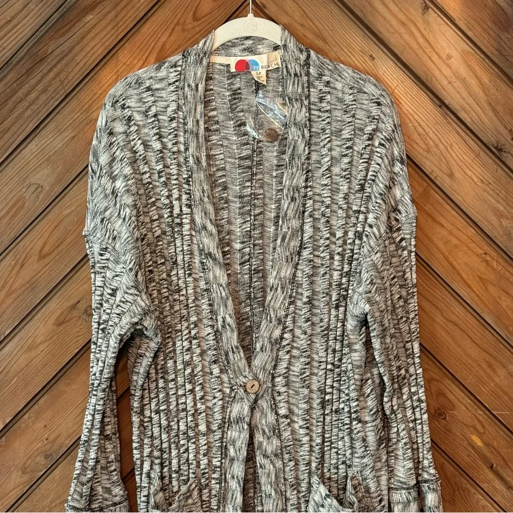 NWOT Free People Beach nights cardigan long summer S small white black knit maxi - Picture 3 of 8